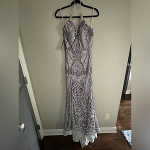 Nwt Terani couture mermaid lilac gray sequin gown